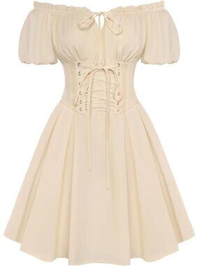 Women's Apricot Renaissance Costume Corset Dress Mini Off Shoulder Fairy Dresses